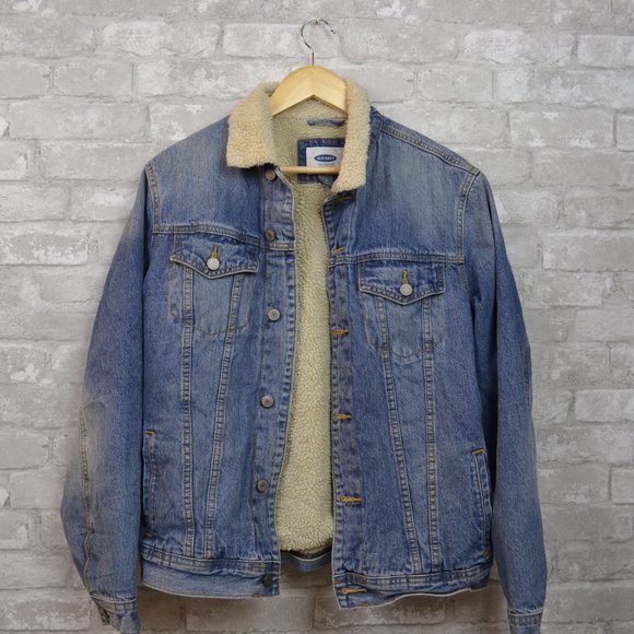 VINTAGE jean jacket old navy wool lining M - Picture 3 of 3